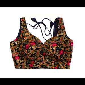 Navy Blue, Multicolor Floral Saree Blouse